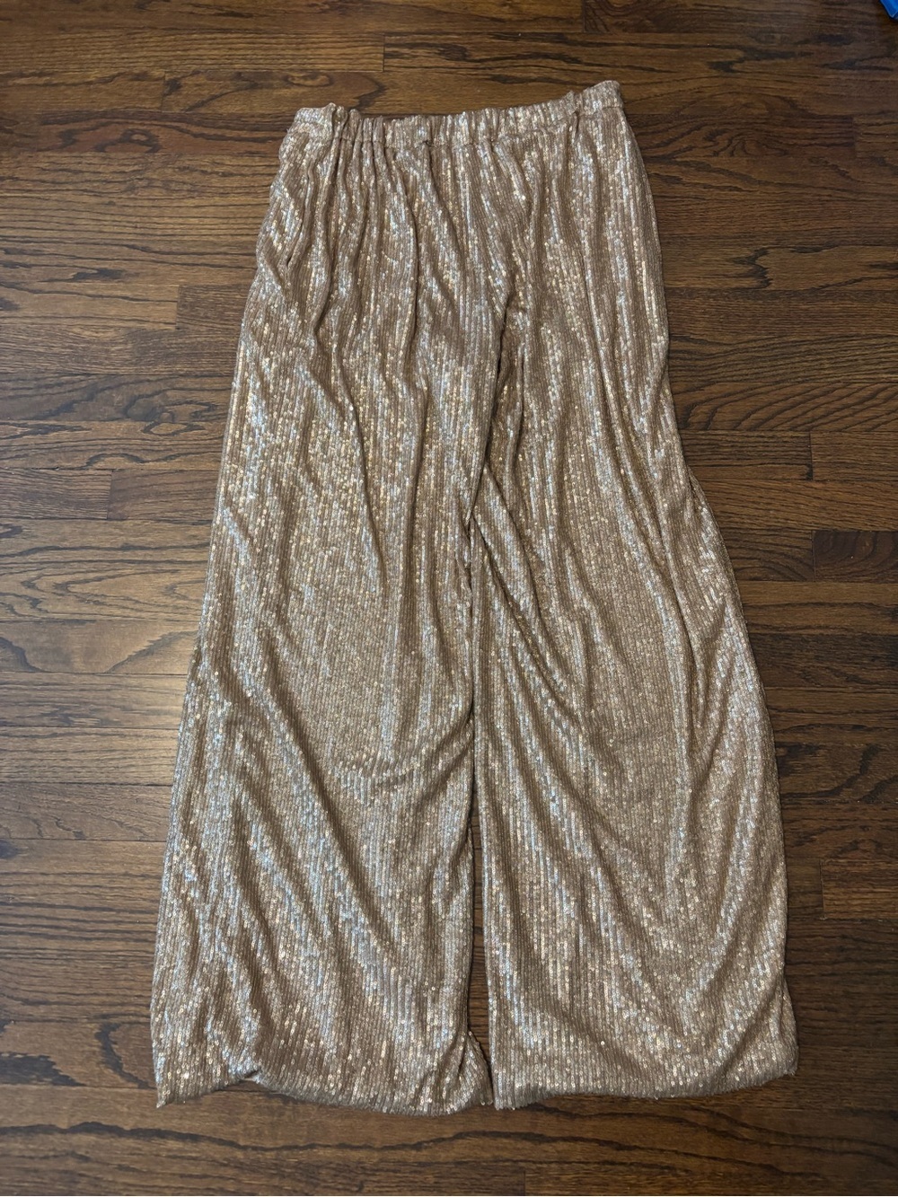 Trina Turk Atarashii Champagne Sequin Glitter Embellish Resort Wide Leg Pants L - Picture 4 of 4